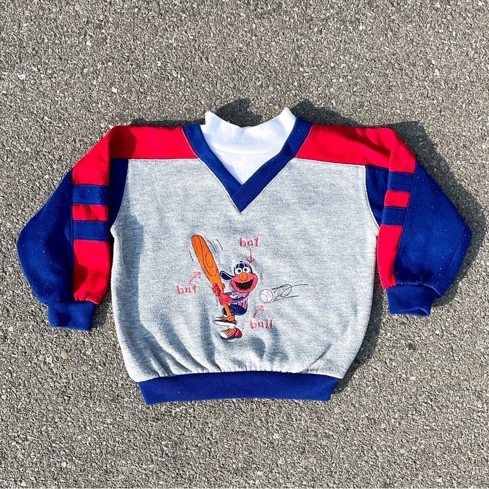 Elmo Baseball Sesame Street Muppets Vtg Turtleneck Sweatshirt Youth Size (3T)